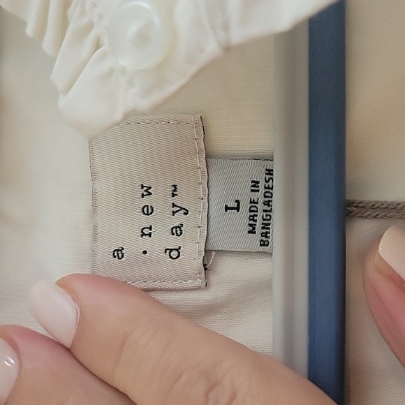 A New Day High Neck Ruffle Button Up Long Sleeve Top, Cream, Size Large - Picture 6 of 10